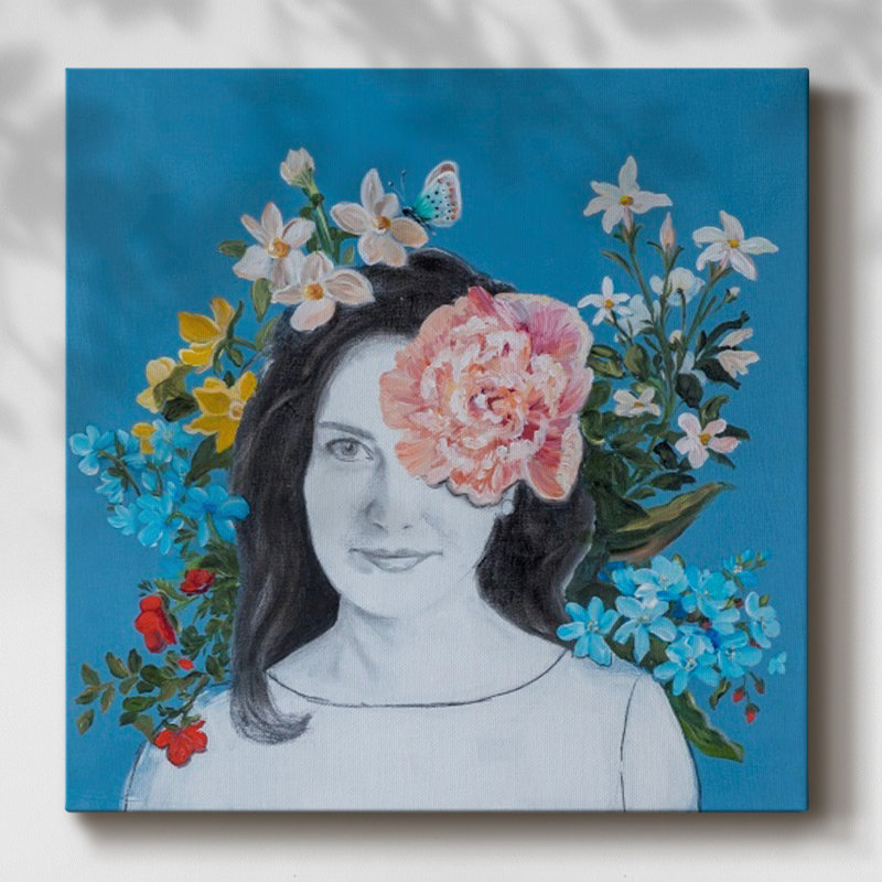 Portraits en fleurs III sur toile, H 40 po x l 40 po x P 1,5 po