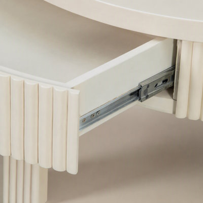 Console cannelée demi-lune avec tiroir et 2 tablettes