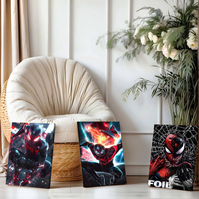 3PCS Wall Arts Posters Framed, Spider Man Canvas Wall Art Modern Superhero Print for Living Room Bedroom Home Decor Marvel Movie Poster High Quality Vivid Color Stretched Ready to Hang Kids Room Decoration Gift Idea