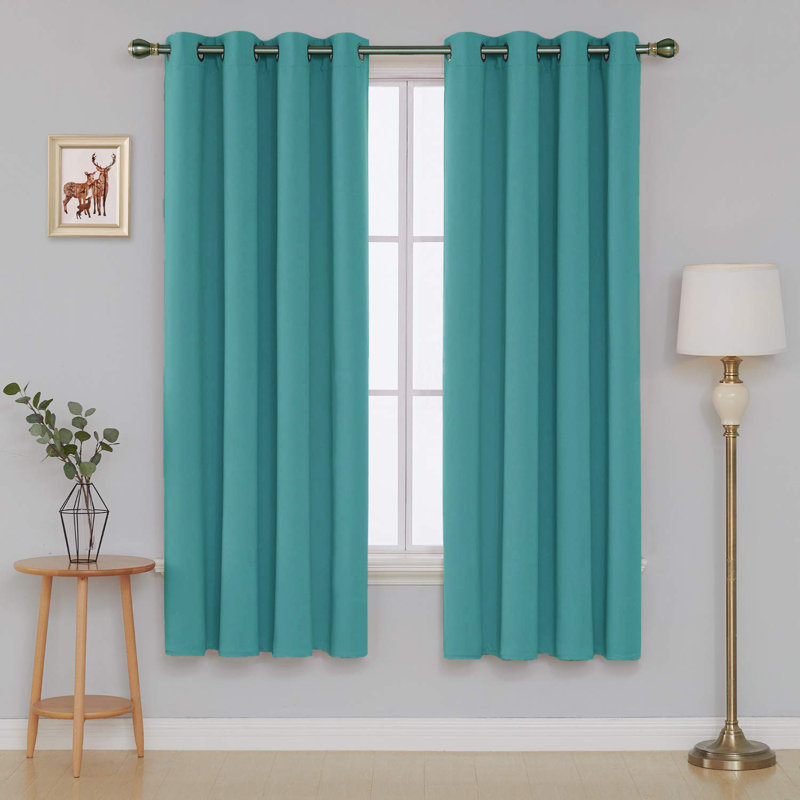 Jeffro Pair Eyelet Blackout Curtains, Teal, 116.84cm Width x 137.16cm Drop