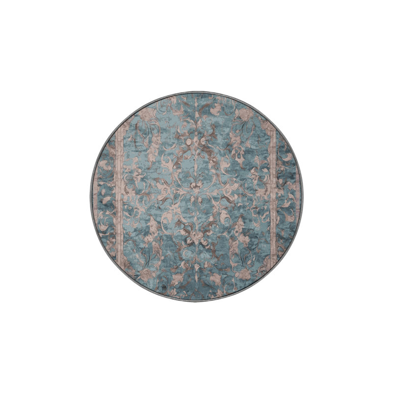 Tapis gris soyeux et moelleux, Rond 5 pi