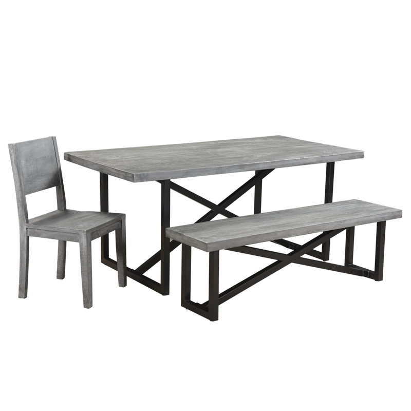 Hessle Solid Wood Top Double Pedestal Base Dining Set, 30" H x 35" L x 59" W, Black/Gray
