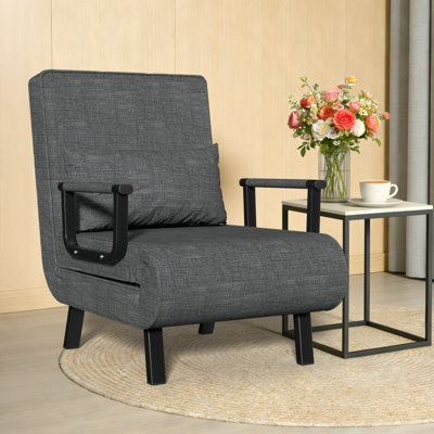  Canapé-lit pliant convertible, chaises d'appoint simples avec dossier réglable à 6 positions et coussin lombaire, chaise longue de loisir pour appartement, bureau, maison (gris, ensemble de 1)