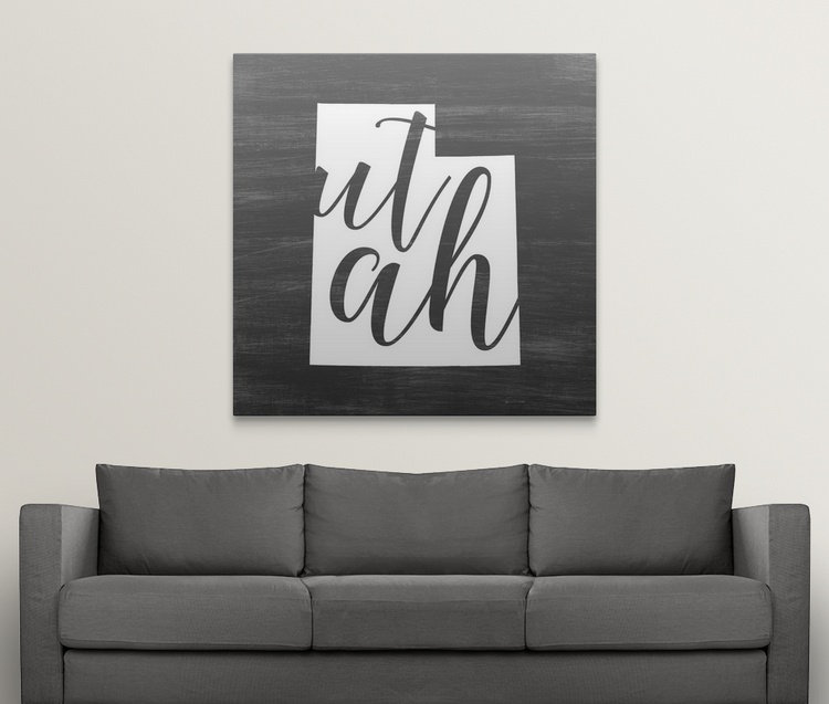 Home State Typographie Utah - impression d'art textuel, H 16 po x l 16 po x P 1,5 po, Toile