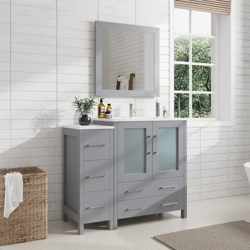  Ensemble de meuble-lavabo simple 42 "avec miroir, Gris