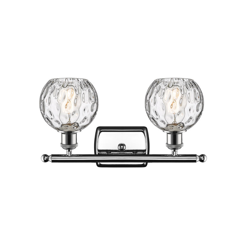 Cindi 16" W 2-Light Steel and Glass Vanity Light, No Bulb Included, Polished Chrome