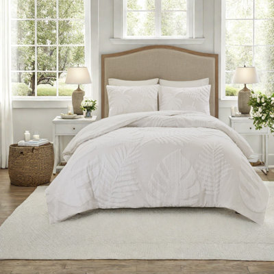 Premium Cotton Bedding Sets, King Size Chenille Palm Design For Beach Style Bedroom Decor