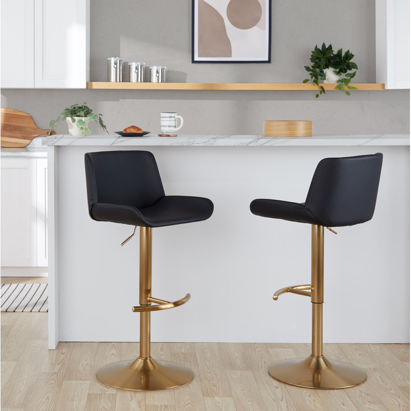 Tabouret de bar réglable rond avec repose-pieds arrondi en T Rondell - ensemble de 2, Doré, Noir, noir, noir, noir