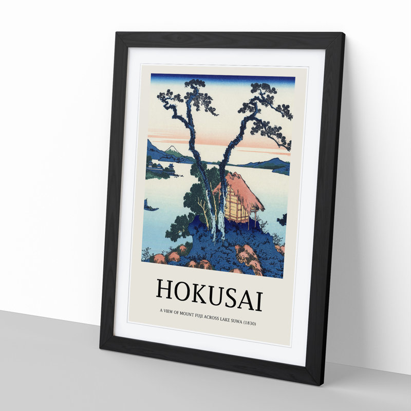 A View of Mount Fuji Across Lake Suwa by Katsushika Hokusai - Picture Frame Painting, Black Framed, 36cm H x 27cm W x 2cm D