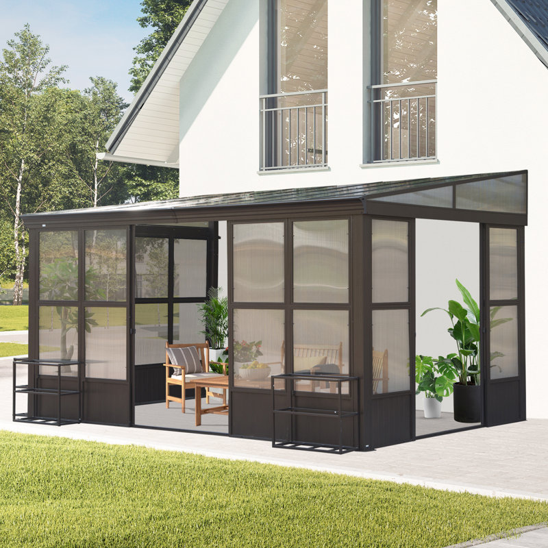 Aluminum Patio Gazebo Wall-Mounted Solarium, 97.32" H x 168" W x 120" D