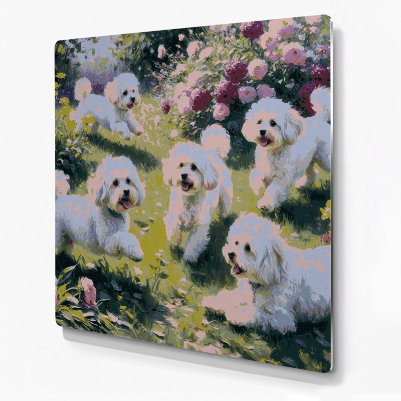 Chiens, art mural gris bichon frisé en métal, H 8 po x l 8 po