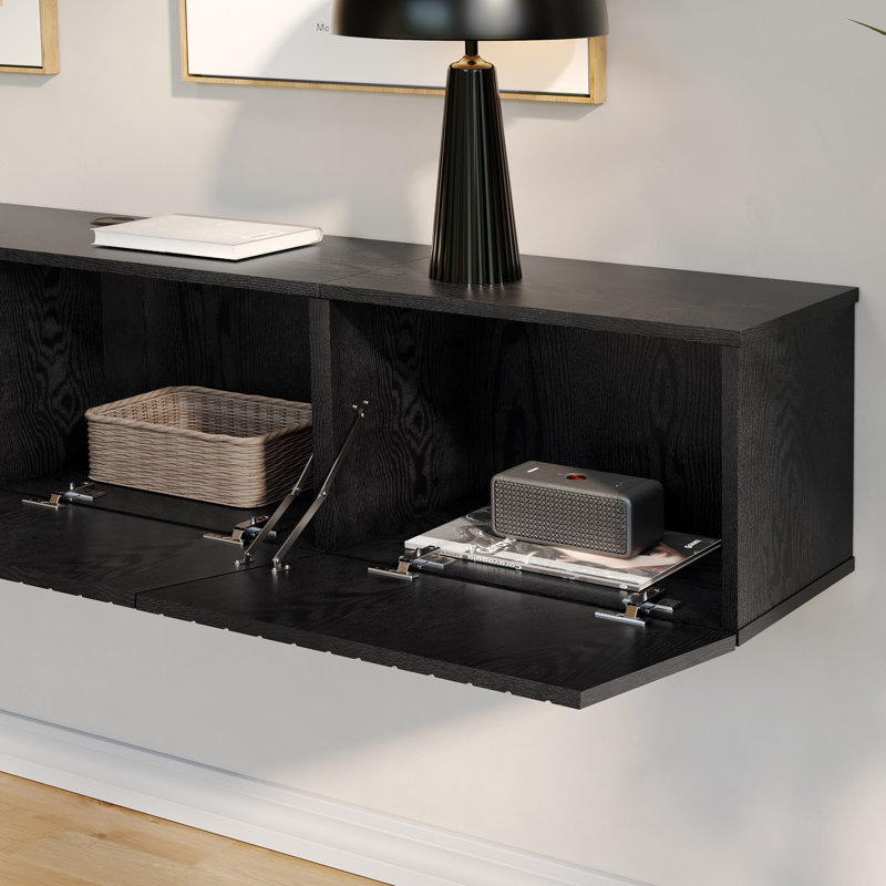 Haajarah Manufactured Wood Floating TV Stand, Black
