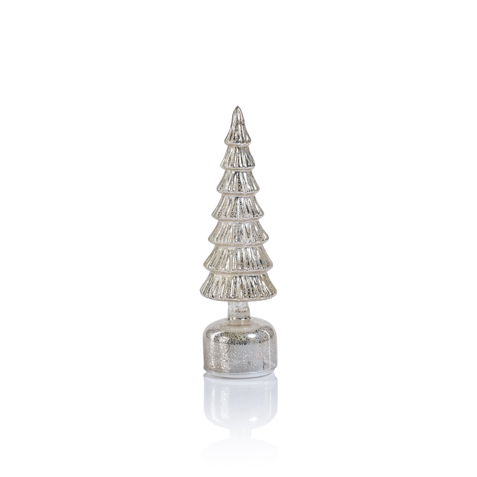 Merrigan Rotating LED Holiday Tabletop Tree, 13" H x 3.75" W x 3.75" D, Antique Silver