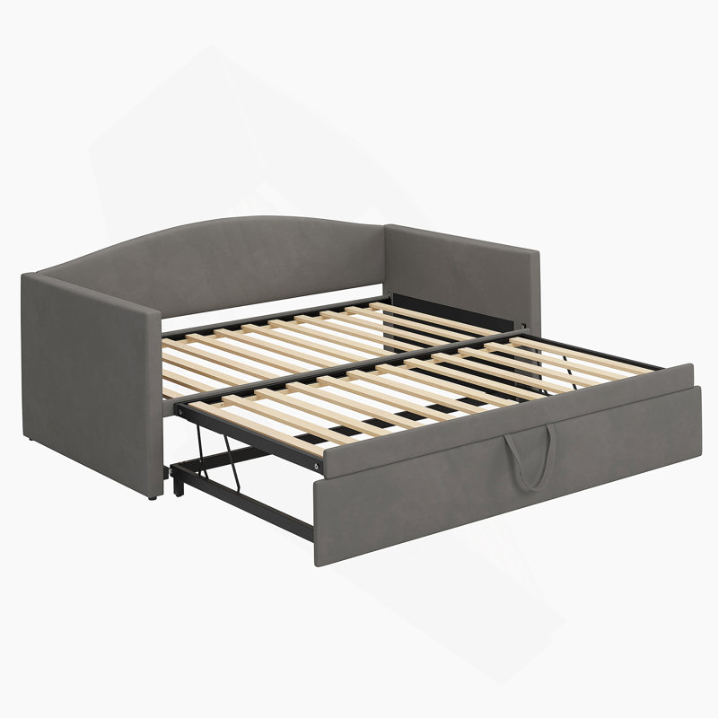 Velvet Daybed with Extended Pop Up Trundle, Gray