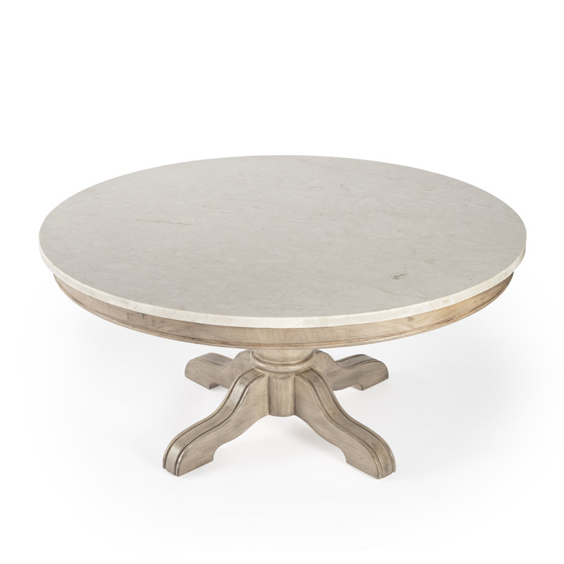 Pedestal Coffee Table, Distressed Ivory Top/Sandalwood Beige Base