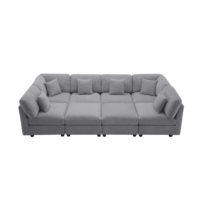 Nicholson 8-piece Sleeper Sofa Sectional, Light Gray Corduroy