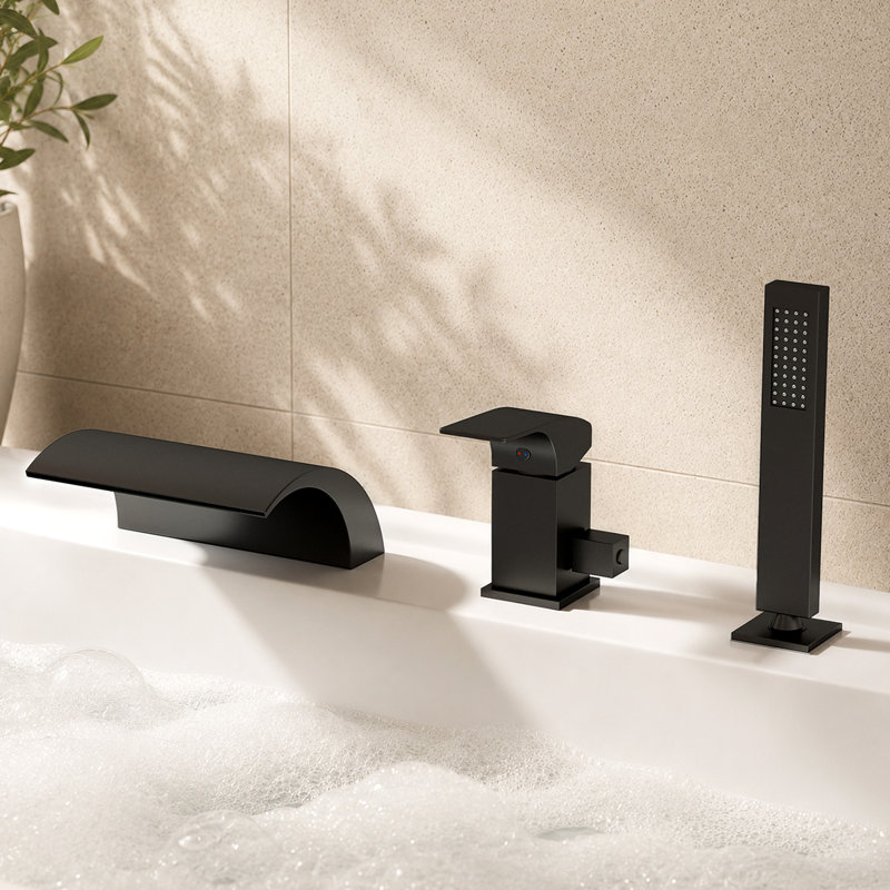1 Handle Bathroom Roman Tub Faucet Bath Filler, Matte Black