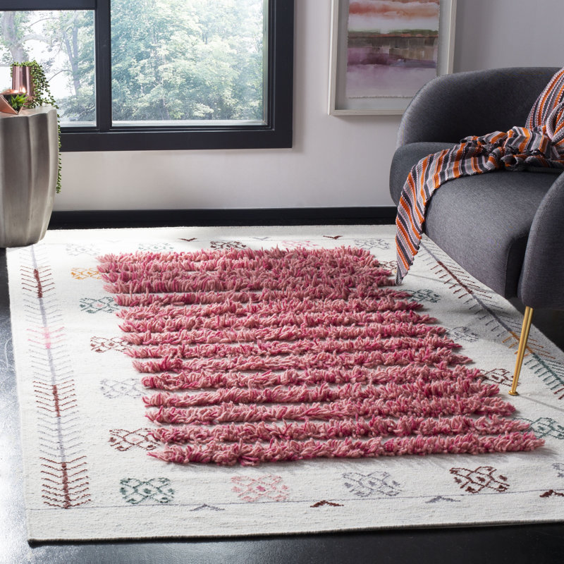Tapis rose / ivoire en laine / coton noué à la main Chitwood, Rectangle 6 pi x 9 pi