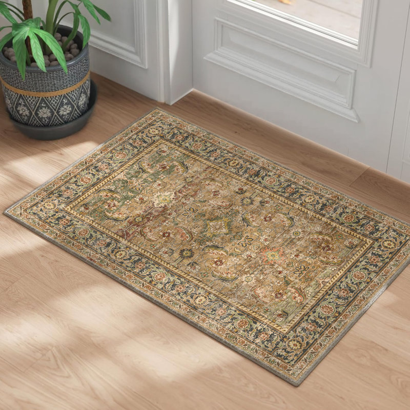 Tapis taupe / noir lavable à la machine avec envers antidérapant Kitty, Rectangulaire 2 pi x 3 pi