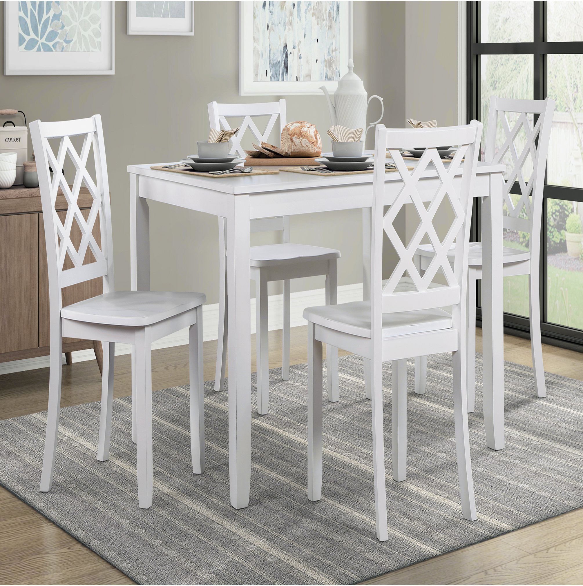 Hokku Designs Classic Transitional 5pc Dining Set Dining Table and Four ...
