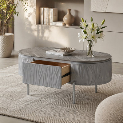 Table basse yukino gris ultrabrillant et finition chromée