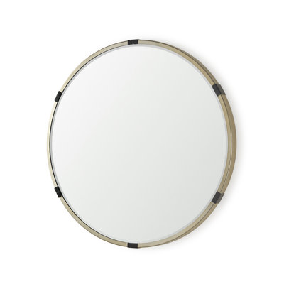 29" Gold And Black Metal Round Framed Accent Mirror