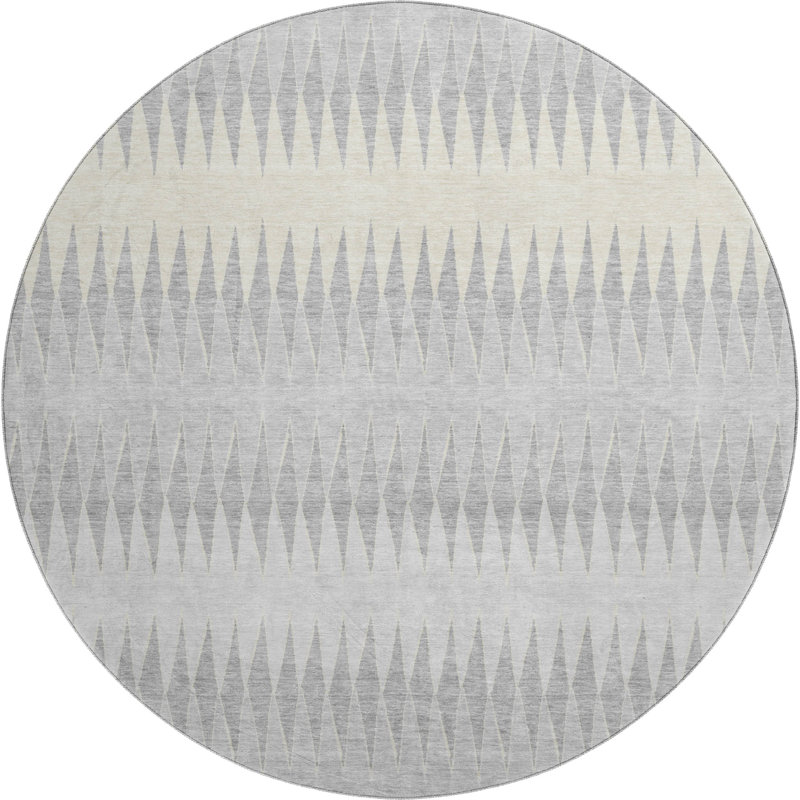 Premium Machine Washable Prisco Silver Rug, Round 8'