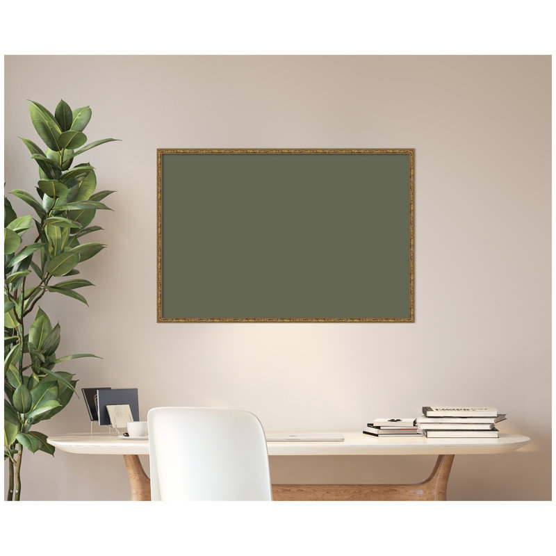 Tableau d'affichage en lin encadré en tissu, Vert forêt, Belvédère bronze, H 25 po x l 37 po x P 1 po
