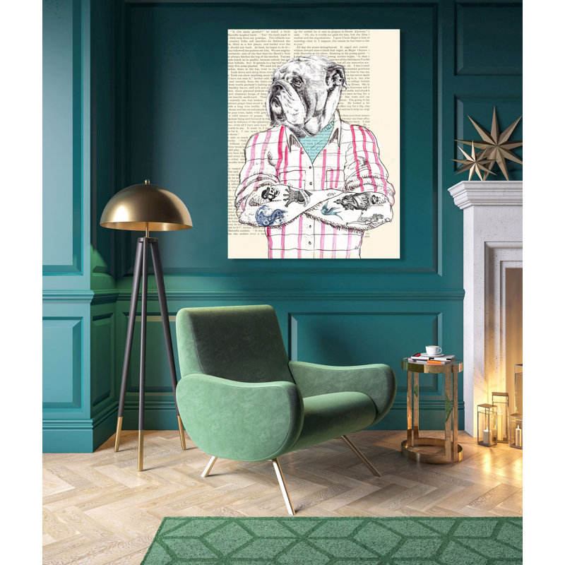 Hipster Socialite Bulldog by Matt Spencer - Print, 70cm H x 50cm W, Wrapped Canvas