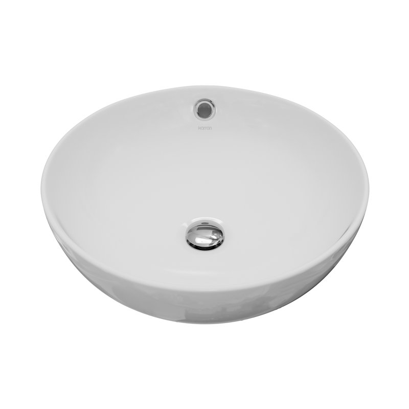 Karran Valera 17 In. Vitreous China Round Vessel Bathroom Sink With Overflow Drain