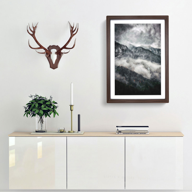 Mountain Peak View in Italy - Picture Frame Painting Print, Walnut Framed, 63cm H x 45cm W x 2cm D