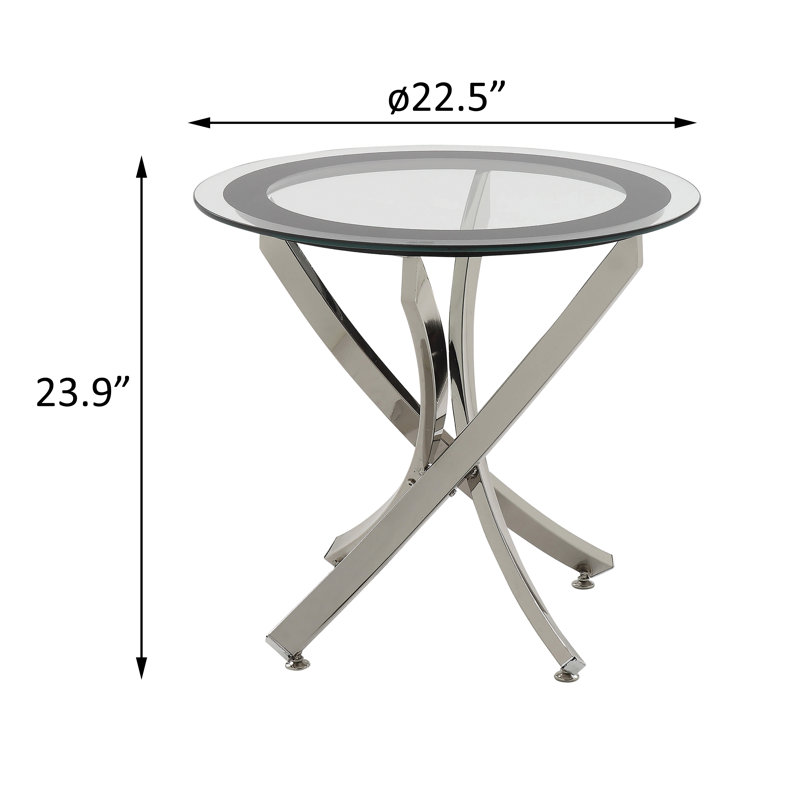 Table de bout ronde Sabatina avec plateau en verre en chrome et noir