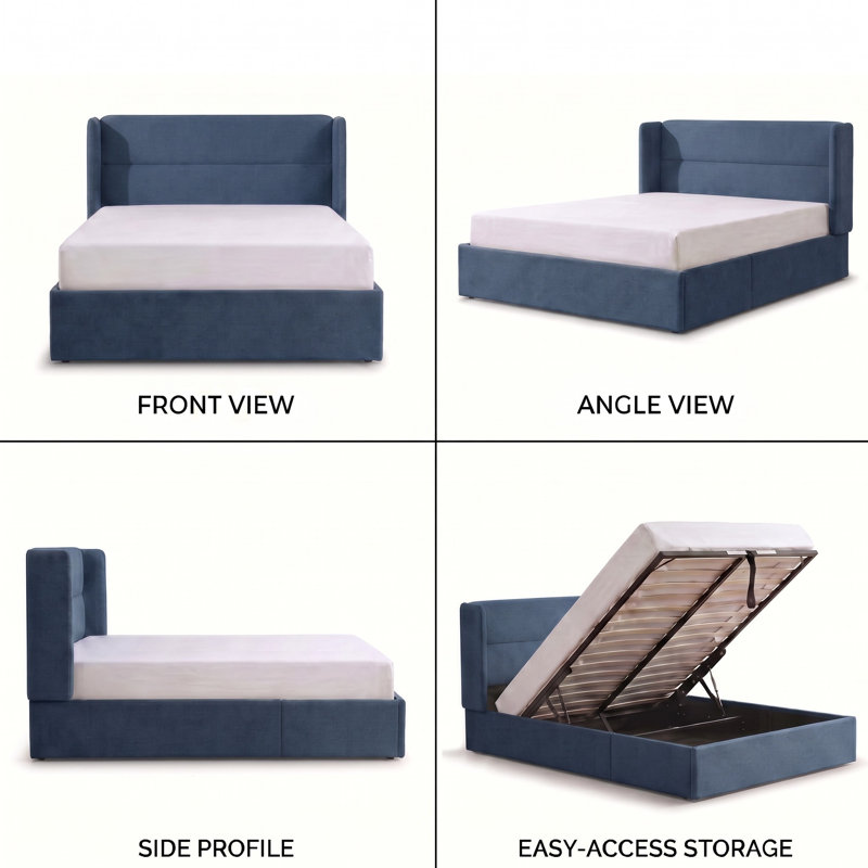 Gaillarde Hydraulic Lift Up Storage Upholstered Platform Bed, Gray Mist Blue, Queen