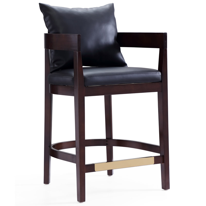 Lorello Upholstered Counter Stool with Solid Wood Frame, Counter Stool (26.5" Seat Height), Black, 1