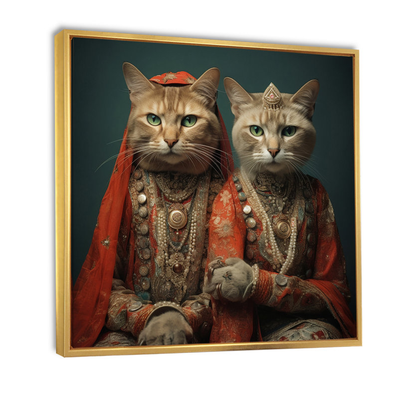 Chats à la mode rétro sur toile, H 24 po x l 24 po x P 1 po, Cadre simple noir