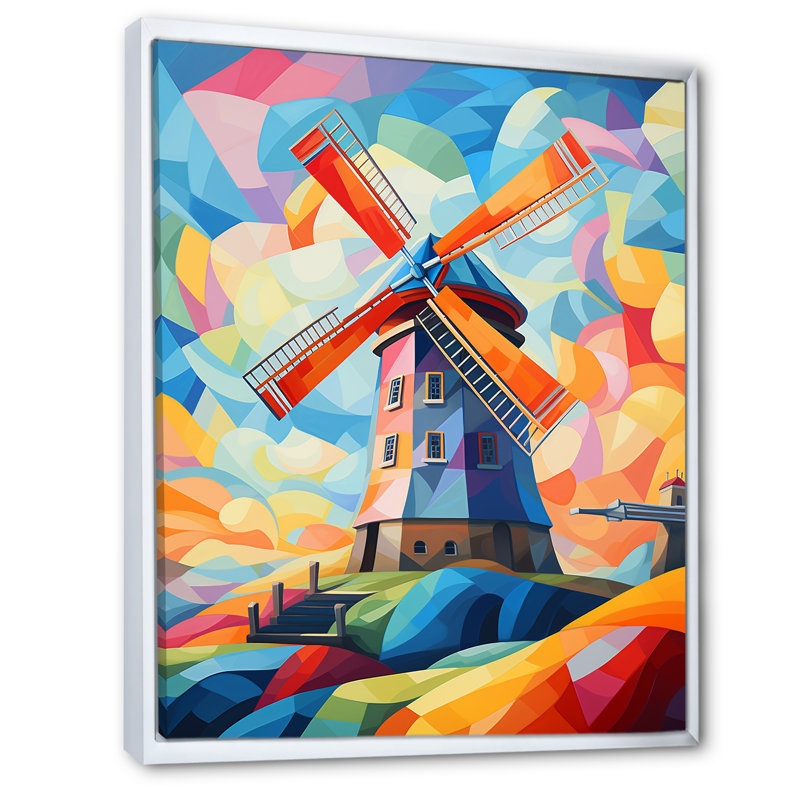 «Neo-Fauvist Wind Mill», impression sur toile, Cadre flottant blanc, H 32 po x l 16 po x P 1 po