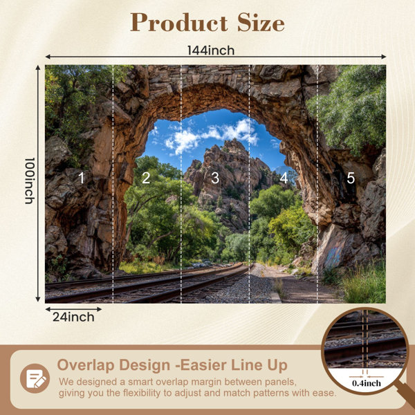 Red Barrel Studio Peel and Stick Wallpaper Train Track Mountain Tunnel ...