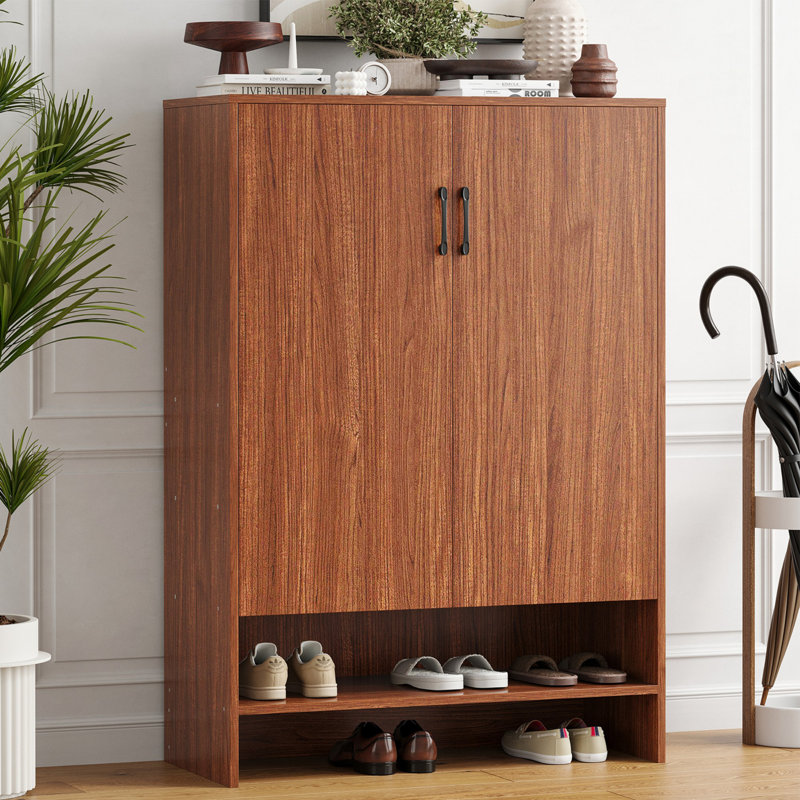 Armoire à chaussures rétro avec portes, armoires à chaussures étroites cachées, Noyer