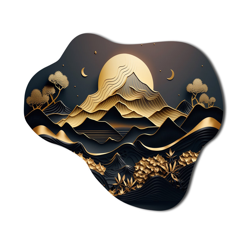 «Dreamy Golden Mountain IV - Cloud Abstract», art mural en métal, sculpture murale asymétrique en métal, H 28 po x l 25 po