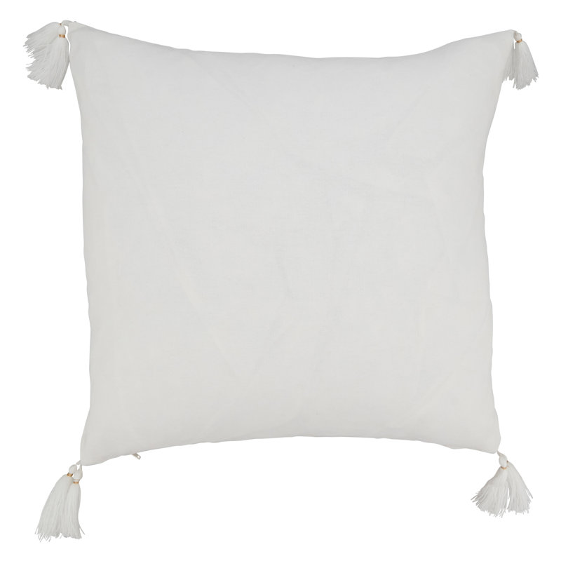 Gold and White Snowflake Poly Filled Square Throw Pillow with Tassels