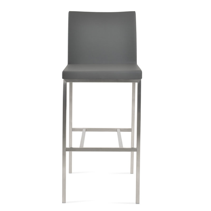 Tabouret Aria, Acier Inoxydable, Tabouret de bar (siège d'une hauteur de 29 po), Similicuir gris PPM