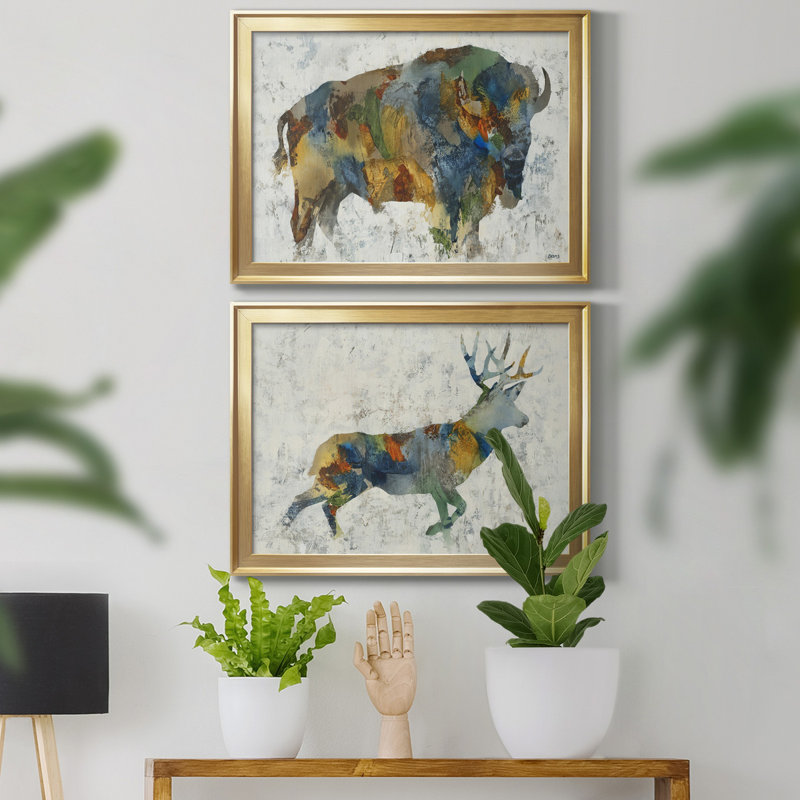 Plains Icon - ensemble de 2 impressions, Toile encadrée dorée, H 22,5 po x l 30,5 po x P 1,5 po, Pas de tapis