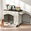 Meuble pour chien de 43,3 po, cage de ferme robuste avec 3 tiroirs, chenil d'intérieur en bois avec mangeoire amovible, table de bout pour cage de chien, blanc