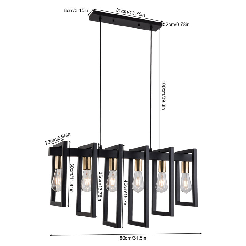6 - Light Matte Black Kitchen Island Pendant