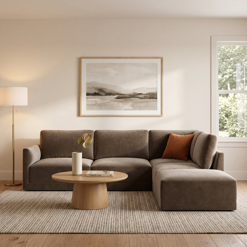 Deirdre Velvet L-Shaped Sectional Reversible, Taupe Velvet
