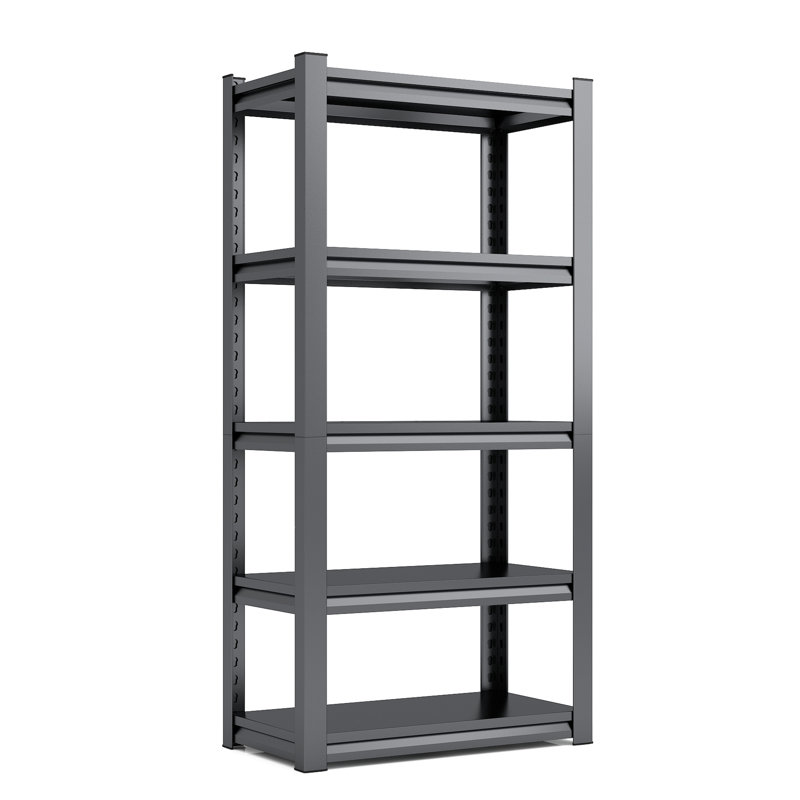 Étagère de garage de 63 po de hauteur avec capacité de 2 000 lb, tablettes réglables en métal à 5 niveaux, magnifique pour le garage, chambre à coucher, étagères robustes noires, cuisine à tablettes