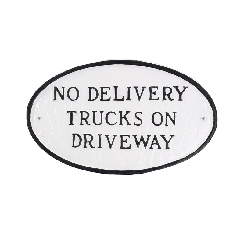 Petite plaque ovale sans livraison de camions sur l'allée - blanc / noir, Blanc/Noir