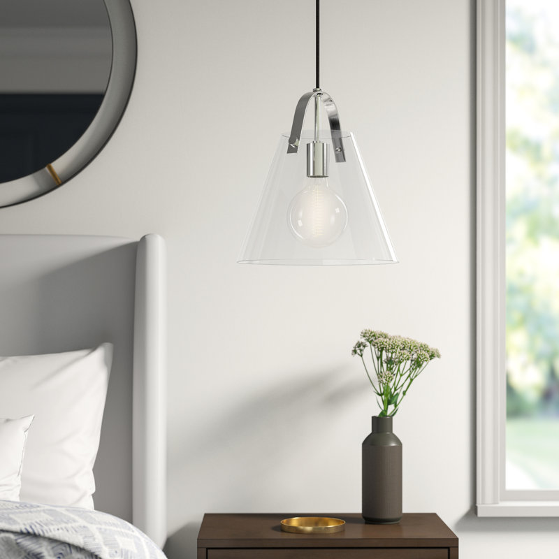 Luminaire suspendu conique à 1 lumière Flitwick, H 13,75 po x l 12,75 po x P 12,75 po, Nickel poli