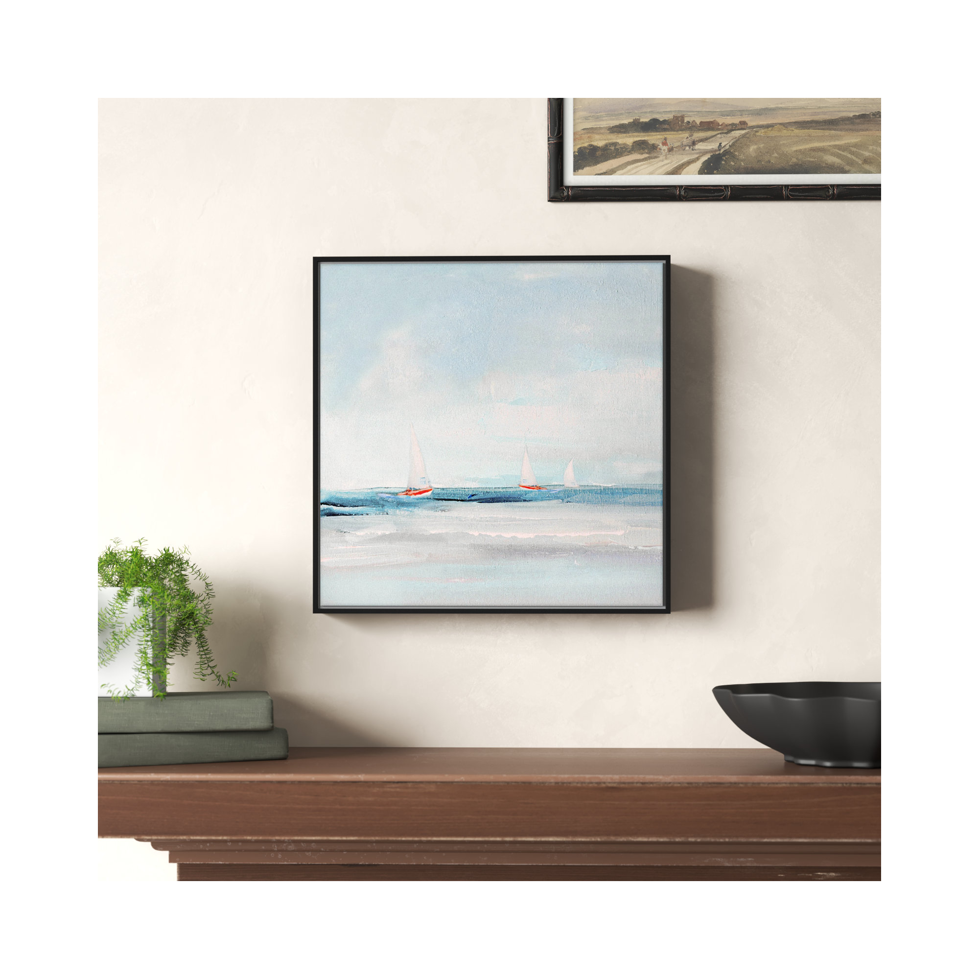 Caribbean Sail by Sally Swatland - Floater Frame Print on Canvas, Black, 13.5" H x 13.5" W x 2" D