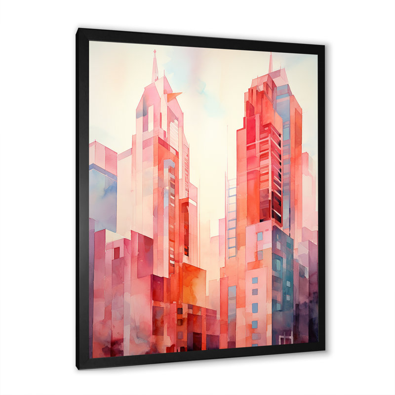 Coral Condos Skycrapers Cityscape I, Cadre simple noir, H 44 po x l 34 po x P 1,5 po